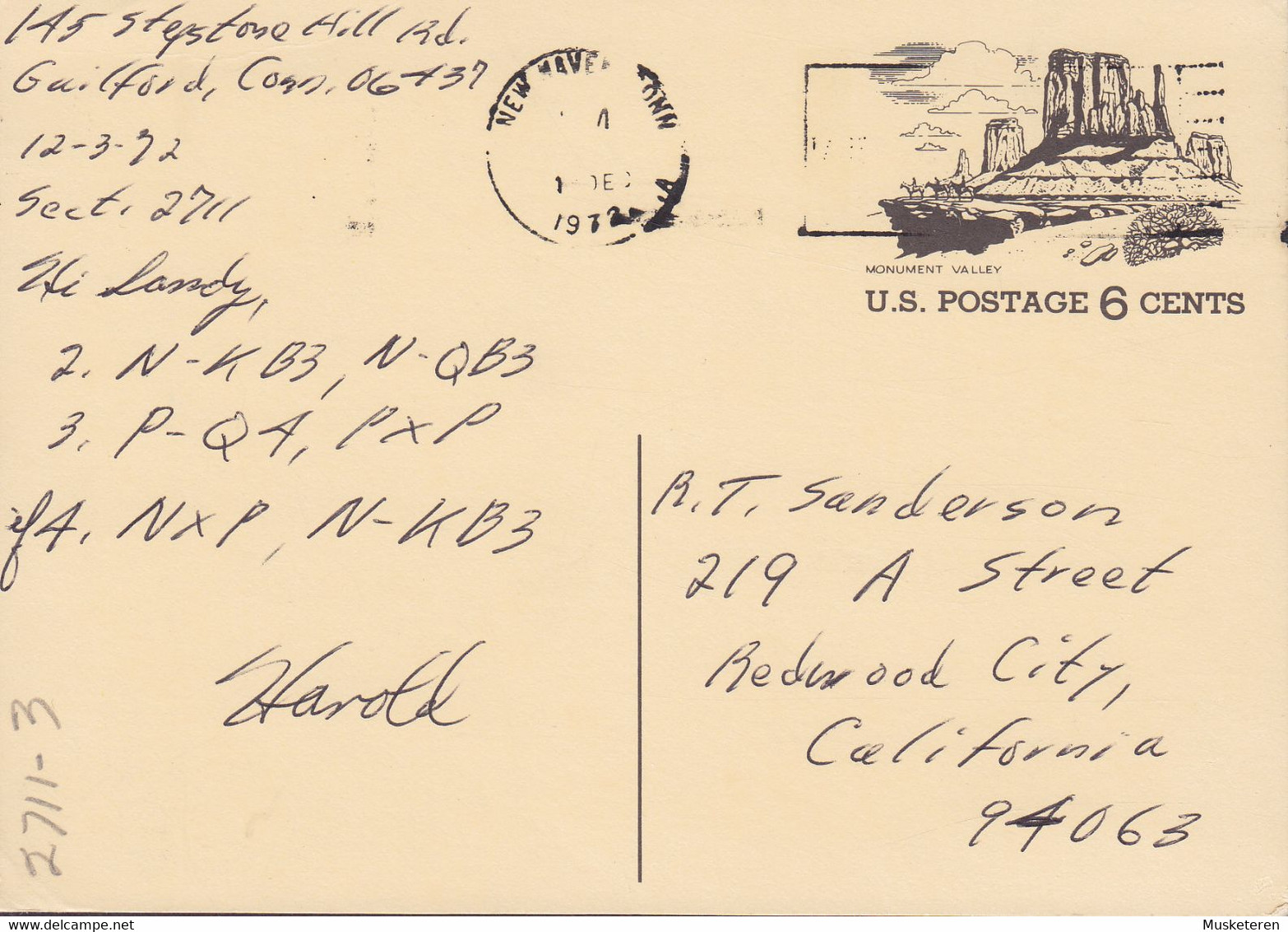 United States Postal Stationery Ganzsache Entier 6c. Monument Valley 1972 Chess Schack Échecs (2 Scans) - 1961-80