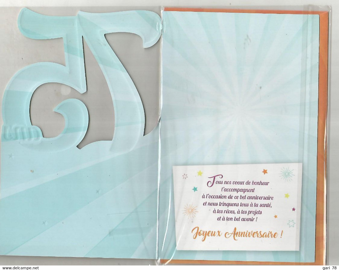 Carte D'anniversaire, 75 Ans, Sous Blister Et Avec Son Enveloppe - Autres & Non Classés