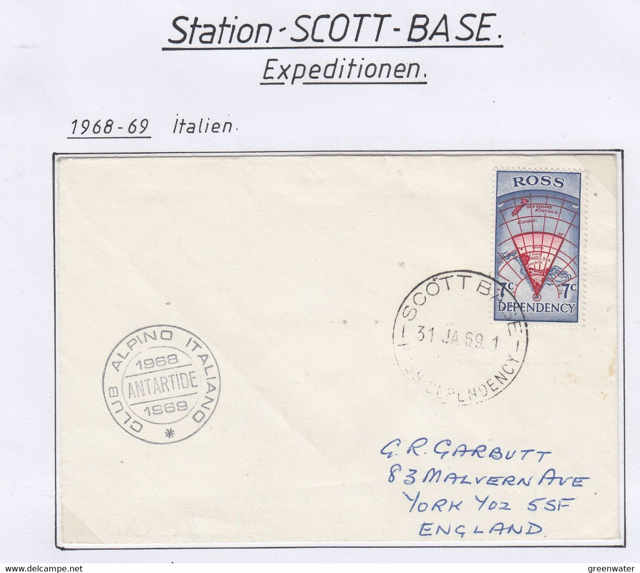Ross Dependency 1969 Cover Scott Base Ca Club Alpina Italiano Ca 31 JA 69 (SC144) - Briefe U. Dokumente
