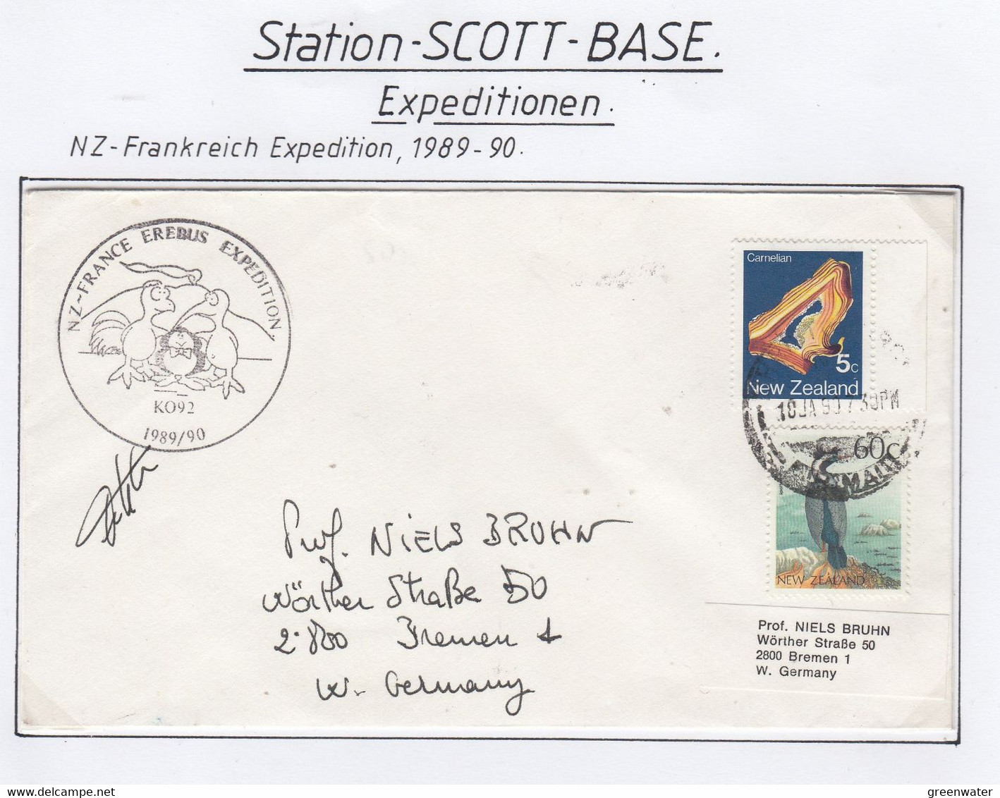 Ross Dependency 1990 Cover Scott Base Ca France Erebus Expedition Signature Ca 10 JA 1991 (SC144B) - Brieven En Documenten