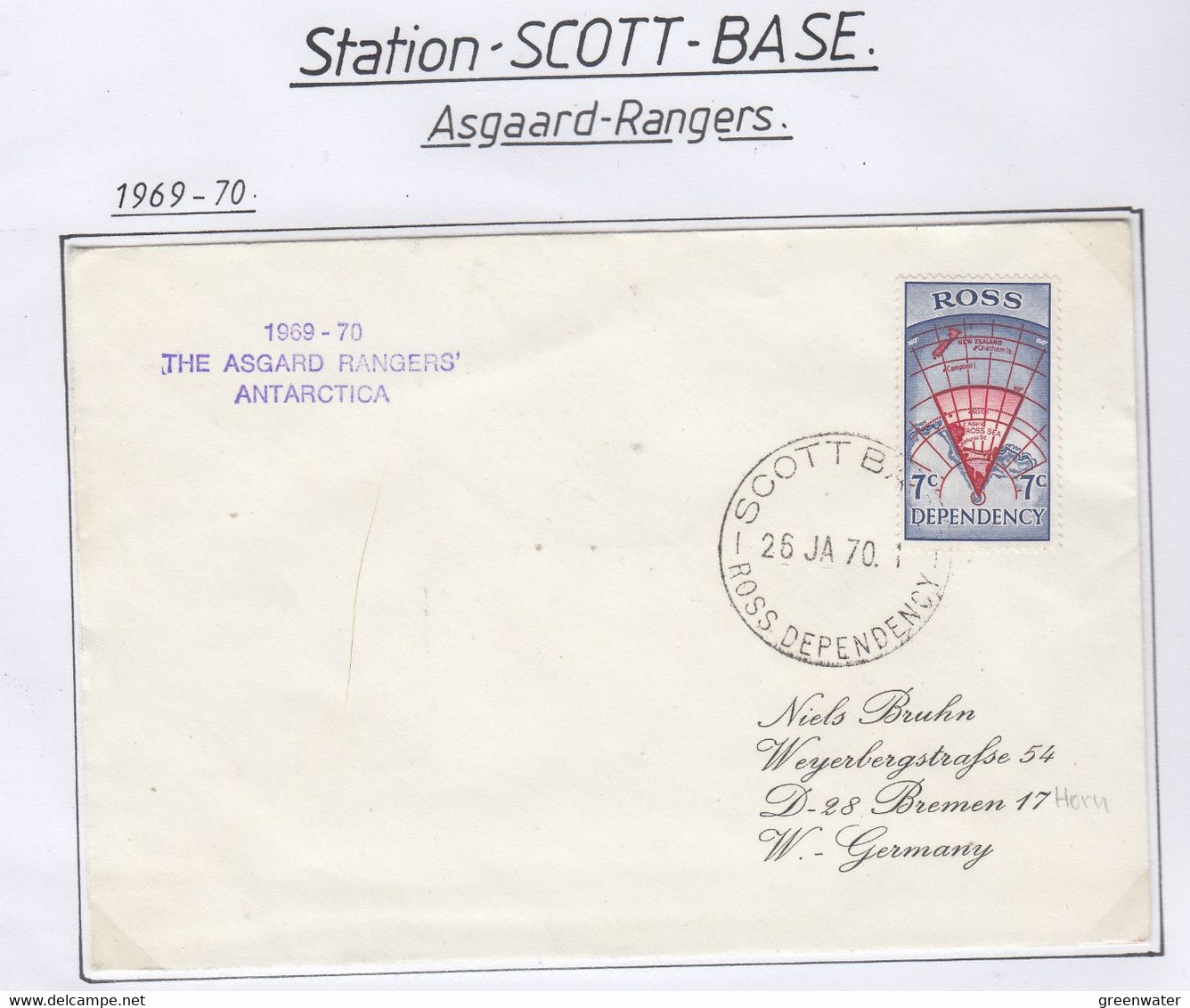 Ross Dependency 1970 Cover Scott Base Ca  Asgard Rangers Ca Scott Base 26 JA 70  (SC145) - Lettres & Documents