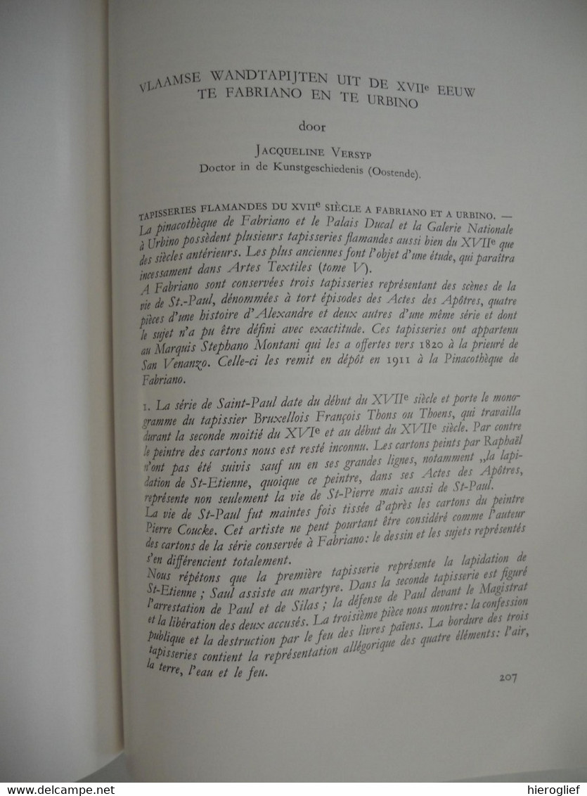 HET HERFSTTIJ vd VLAAMSE TAPIJT KUNST colloquium brussel 1959 la tapîsserie flamande aux 17e et 18e siècle colloque