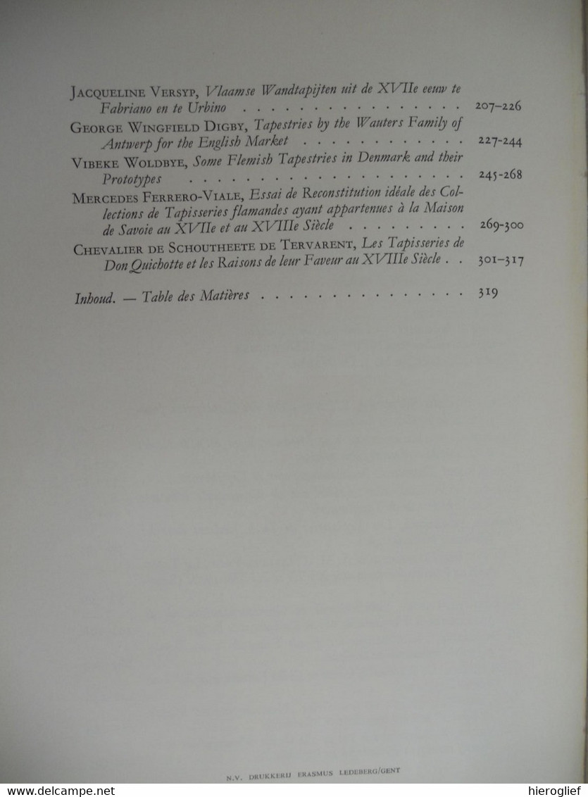 HET HERFSTTIJ vd VLAAMSE TAPIJT KUNST colloquium brussel 1959 la tapîsserie flamande aux 17e et 18e siècle colloque