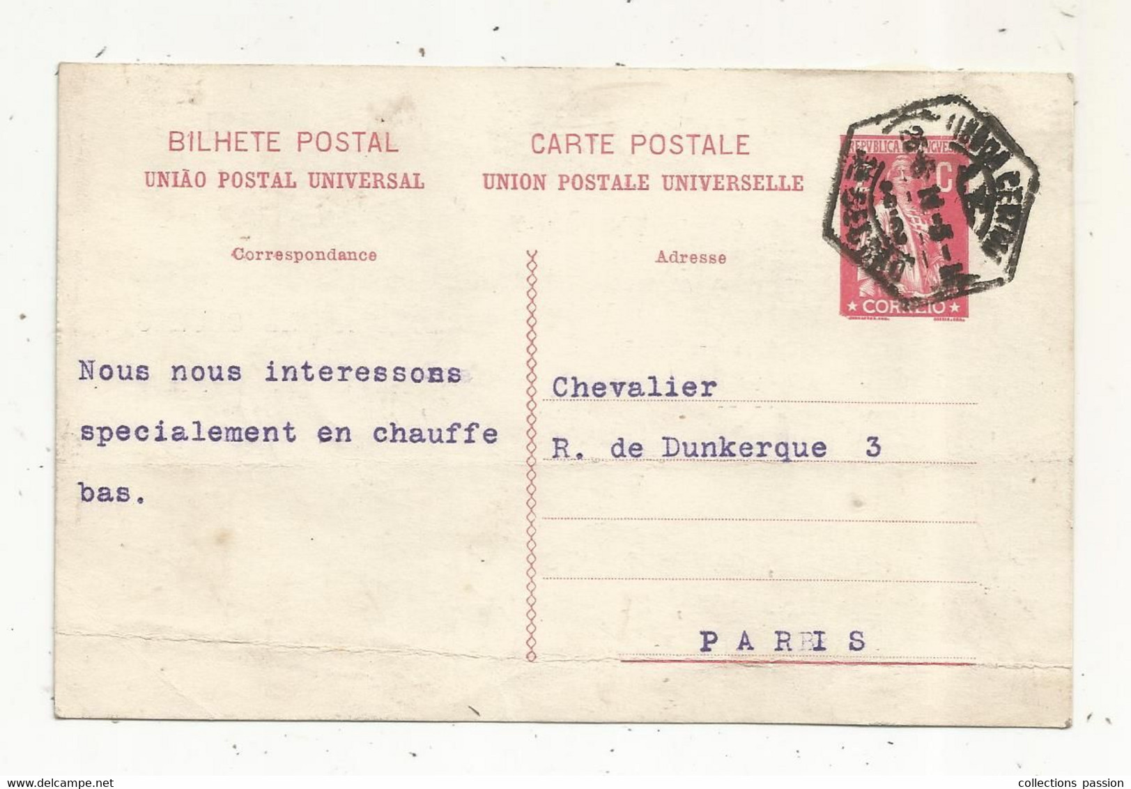 Sur Carte Postale , Bilhete Postal , Portugal , LISBOA CENTRAL , Seccao ,1911 - Postmark Collection