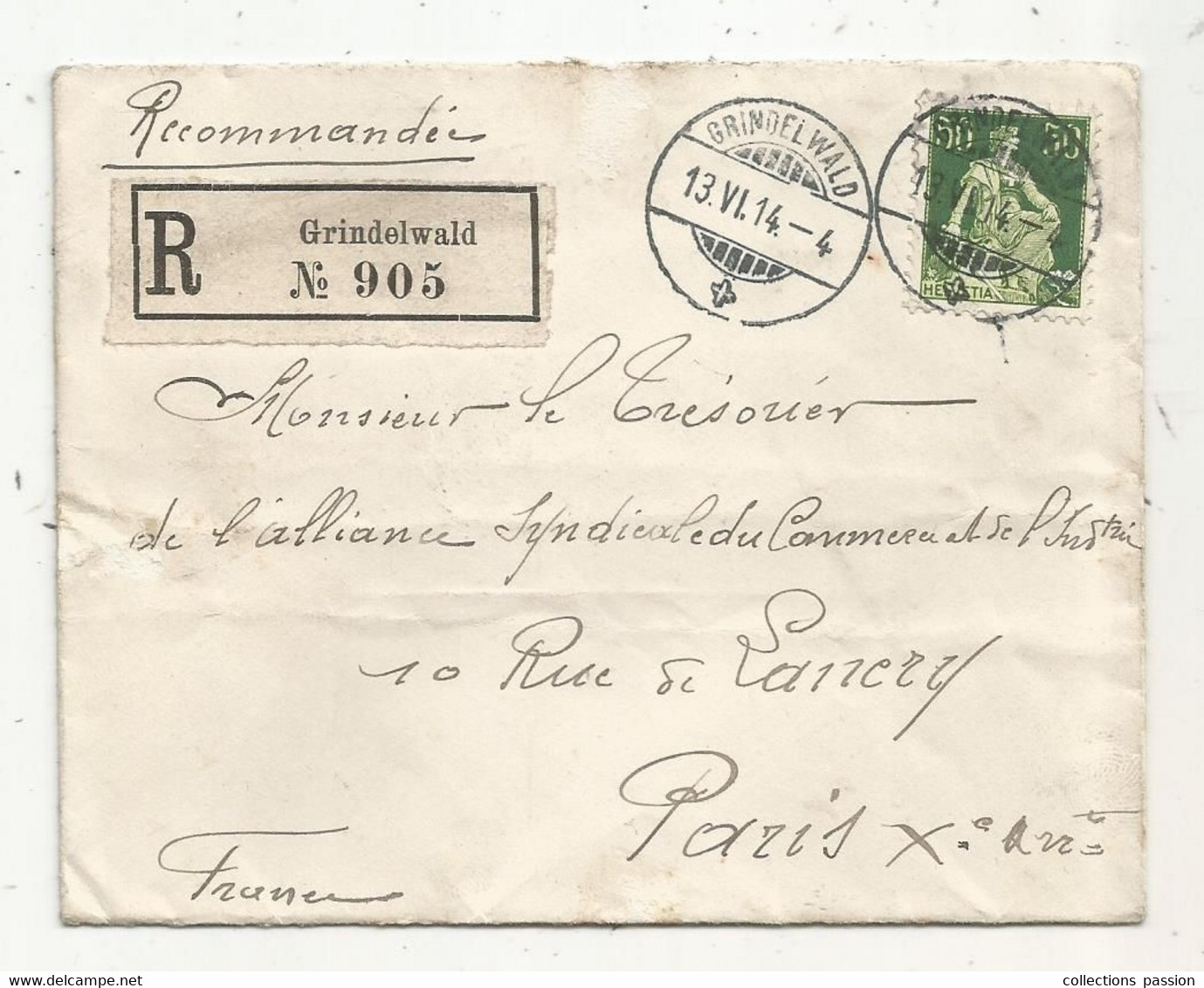 Lettre , Suisse ,Helvetia , GRINDELWALD , 1914 ,recommandé , R N° 905 - Lettres & Documents
