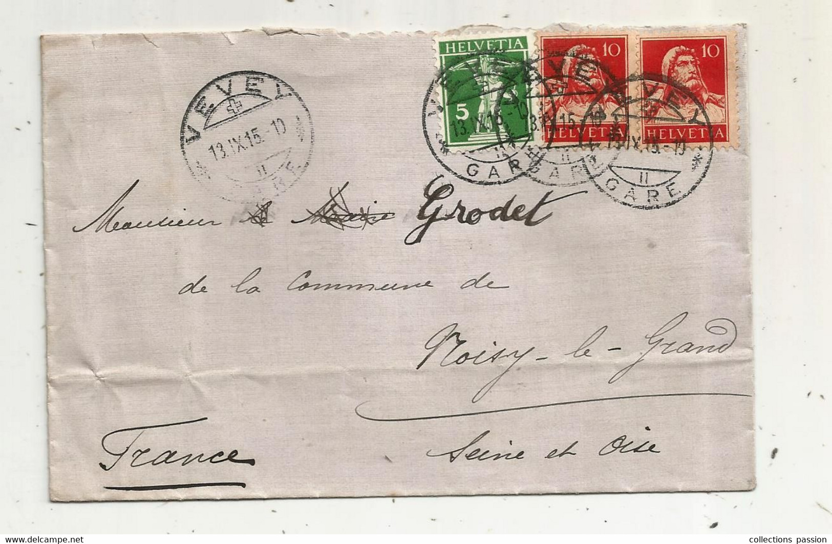 Lettre , Suisse ,Helvetia , VEVEY GARE , 1915 - Lettres & Documents