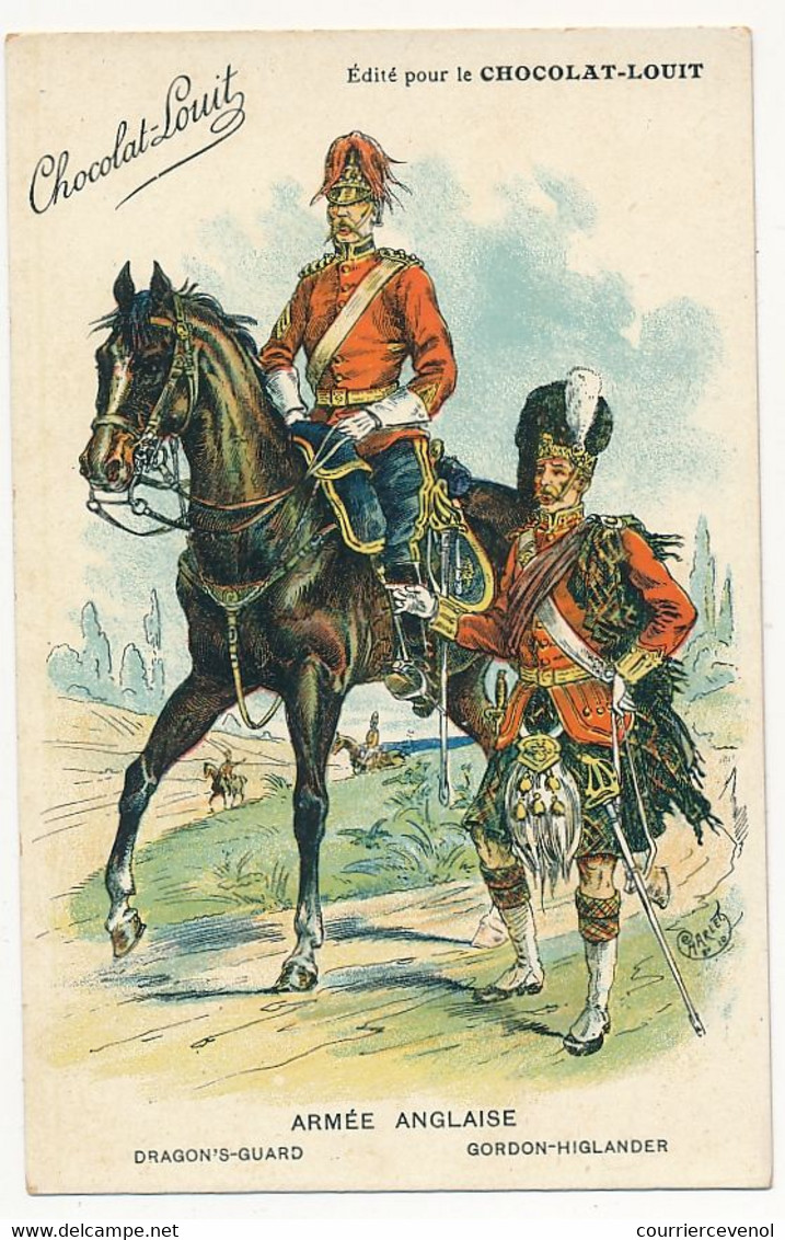 CPA - Armée Anglaise - Dragon's Guard - Gordon-Higlander / Publicité Chocolat Louit - Uniforms