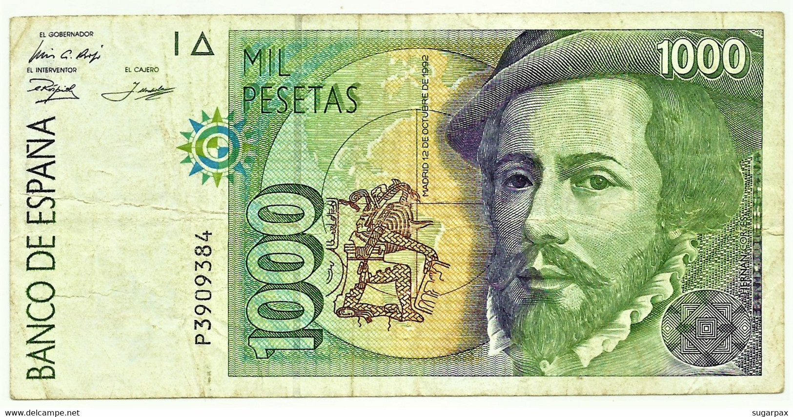 ESPAÑA - 1000 Pesetas - 12.10.1992 ( 1996 ) - Pick 163 - Serie P - Hernan Cortes / Francisco Pizarro - 1.000 - [ 6] Emissions Commémoratives