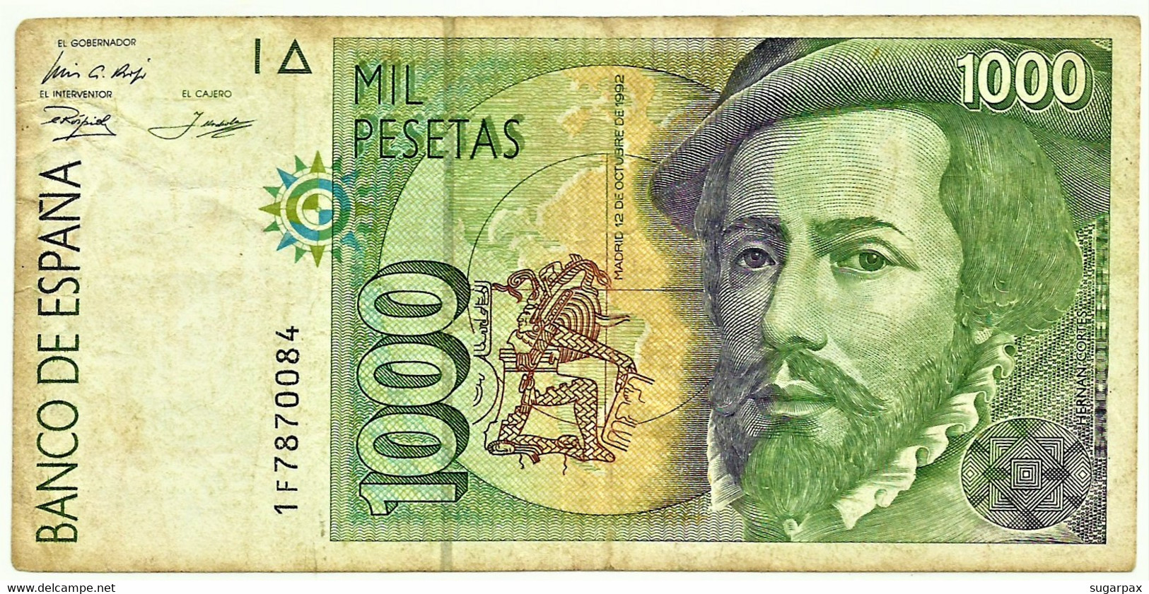 ESPAÑA - 1000 Pesetas - 12.10.1992 ( 1996 ) - Pick 163 - Serie 1F - Hernan Cortes / Francisco Pizarro - 1.000 - [ 6] Emissions Commémoratives