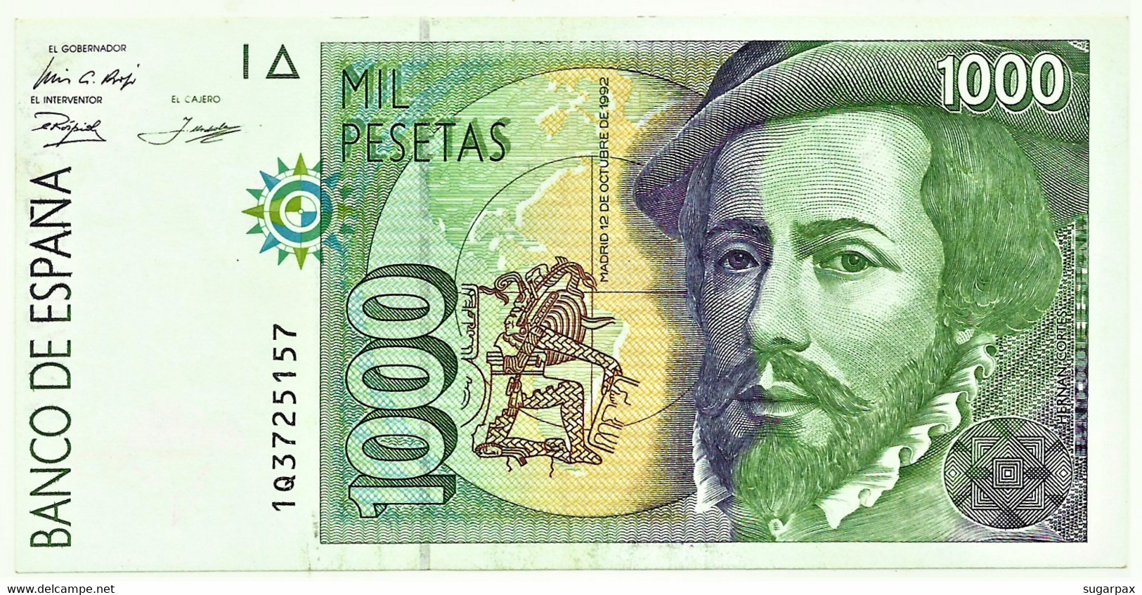 ESPAÑA - 1000 Pesetas - 12.10.1992 ( 1996 ) - Pick 163 - Serie 1Q - Hernan Cortes / Francisco Pizarro - 1.000 - [ 6] Emissioni Commemorative