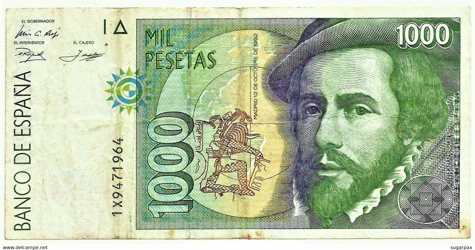 ESPAÑA - 1000 Pesetas - 12.10.1992 ( 1996 ) - Pick 163 - Serie 1X - Hernan Cortes / Francisco Pizarro - 1.000 - [ 6] Emissioni Commemorative