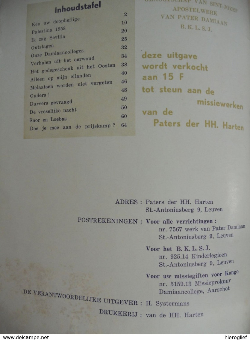 ST- JOZEF ALMANAK 1959 Paters Der H. Harten Leuven - Histoire