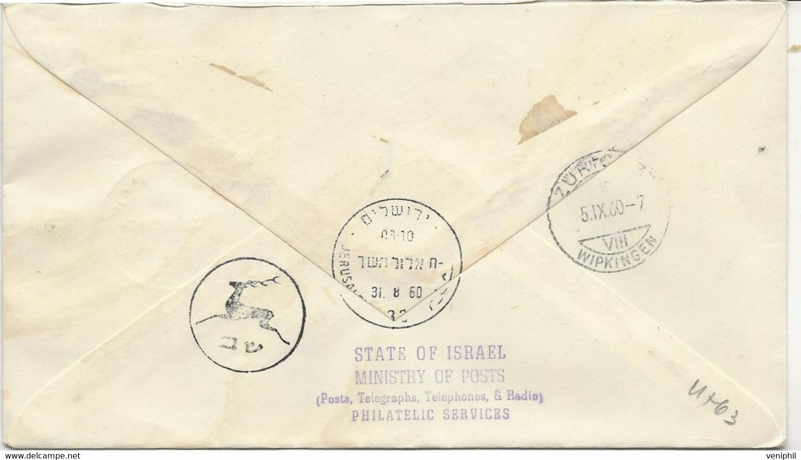 ISRAEL - LETTRE FDC   RECOMMANDEE AFRANCHIE N° 179 A 181 - ANNEE 1960 - FDC