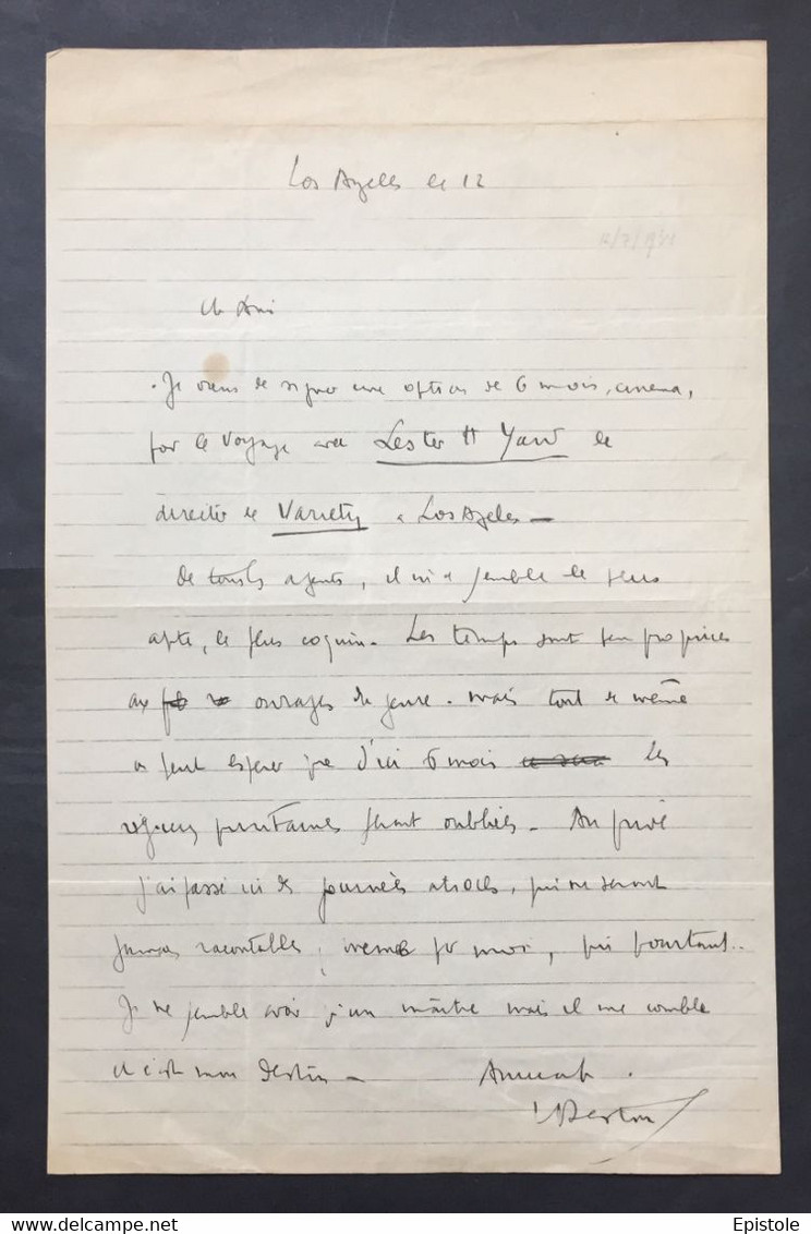 Louis-Ferdinand CÉLINE – Lettre Autographe Signée à Denoël – Voyage Au Bout De La Nuit - 1934 - Writers