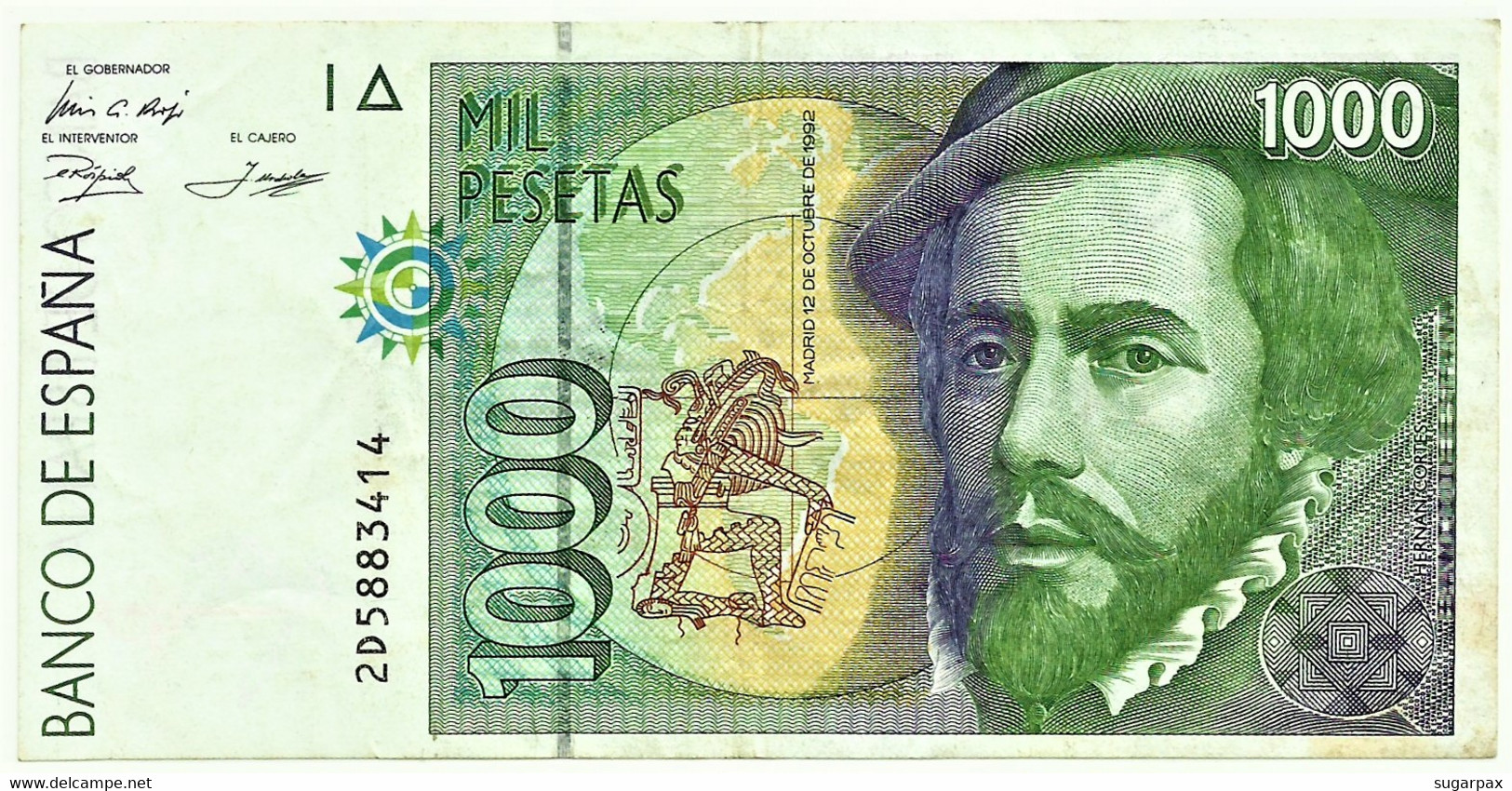 ESPAÑA - 1000 Pesetas - 12.10.1992 ( 1996 ) - Pick 163 - Serie 2D - Hernan Cortes / Francisco Pizarro - 1.000 - [ 6] Herdenking