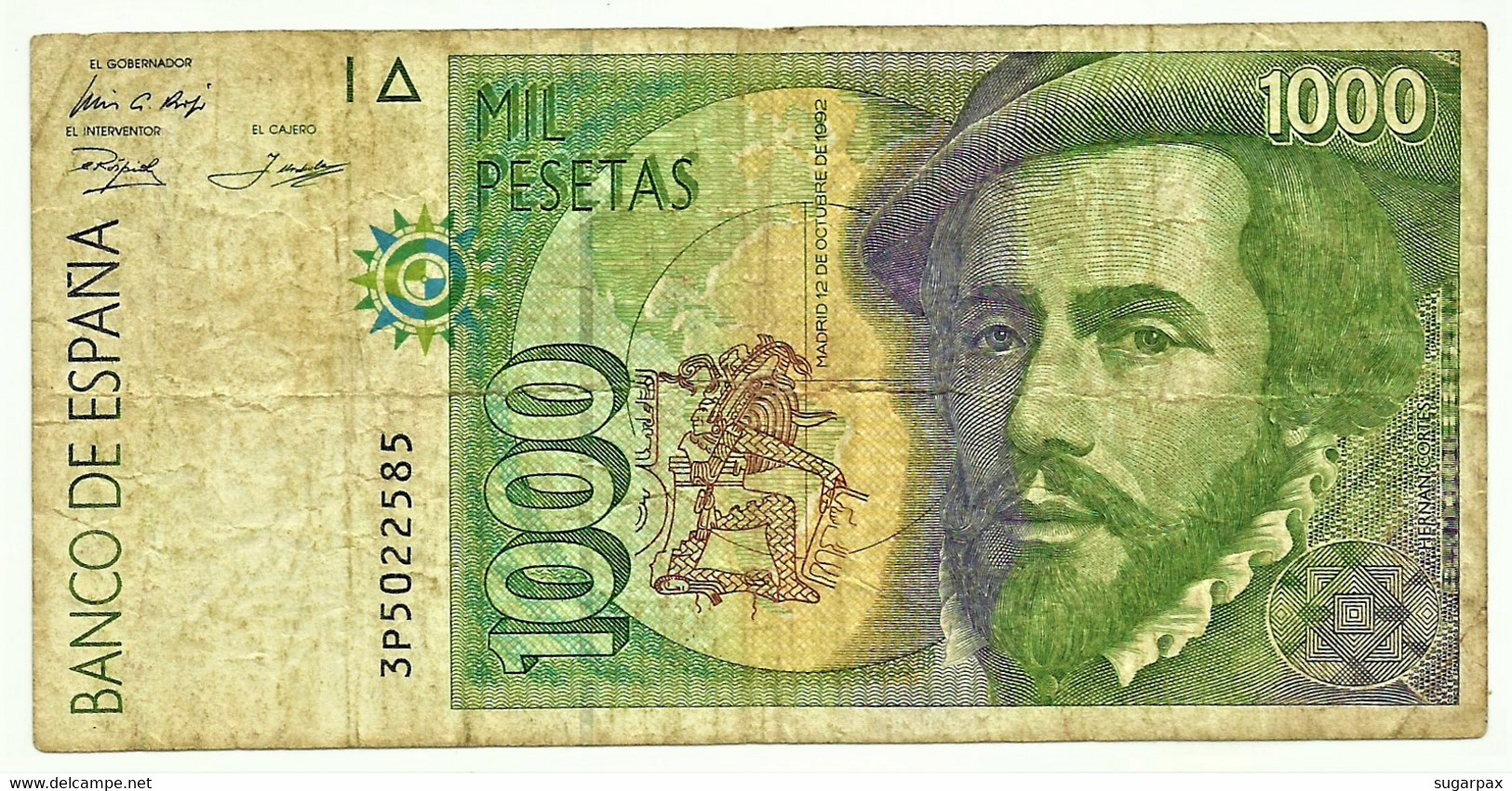 ESPAÑA - 1000 Pesetas - 12.10.1992 ( 1996 ) - Pick 163 - Serie 3P - Hernan Cortes / Francisco Pizarro - 1.000 - [ 6] Emisiones Conmemorativas