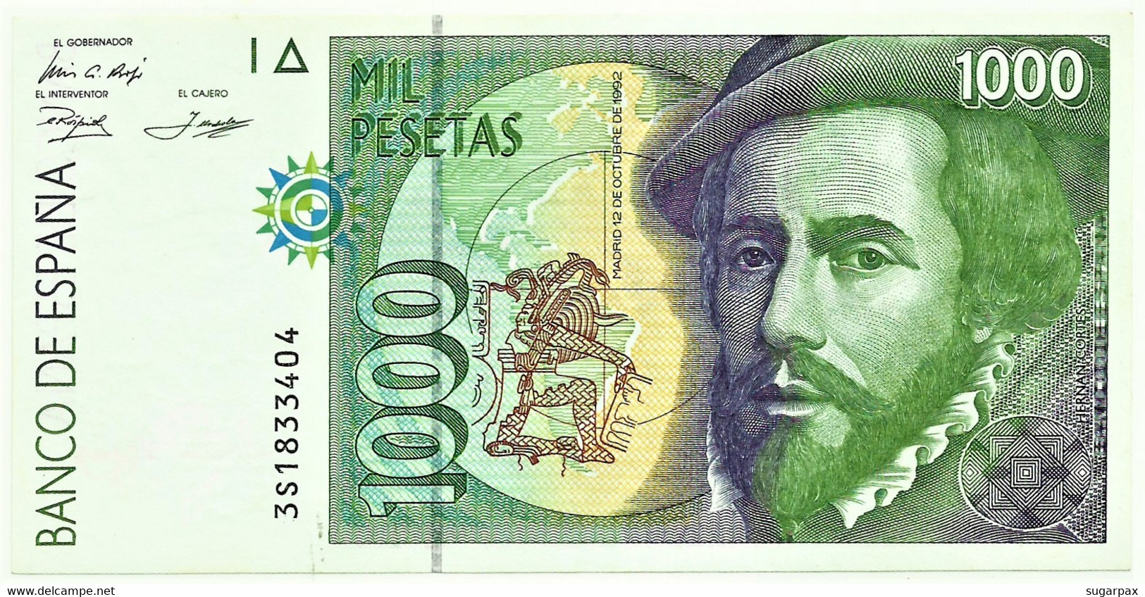 ESPAÑA - 1000 Pesetas - 12.10.1992 ( 1996 ) - Pick 163 - Serie 3S - Hernan Cortes / Francisco Pizarro - 1.000 - [ 6] Emissions Commémoratives