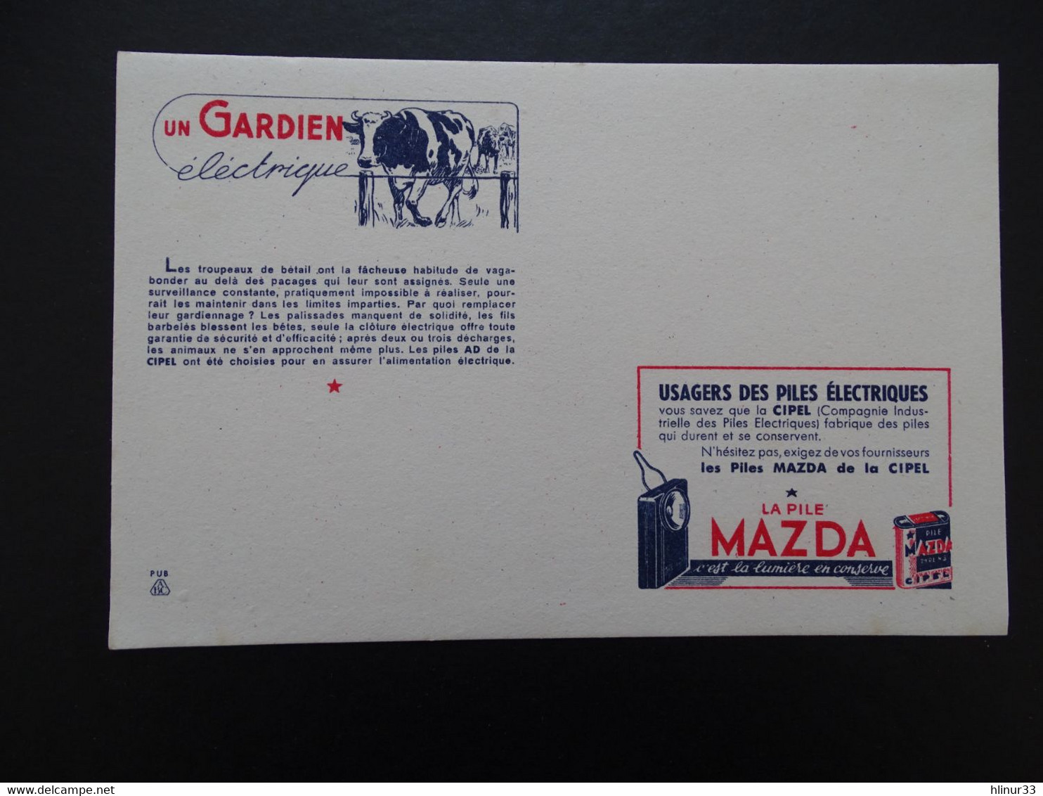 MAZ-G01 -  Buvard – Buvard – Pile MAZDA – Un Gardien électrique - Format 20,6x13,2  - Voir Scans - Accumulators