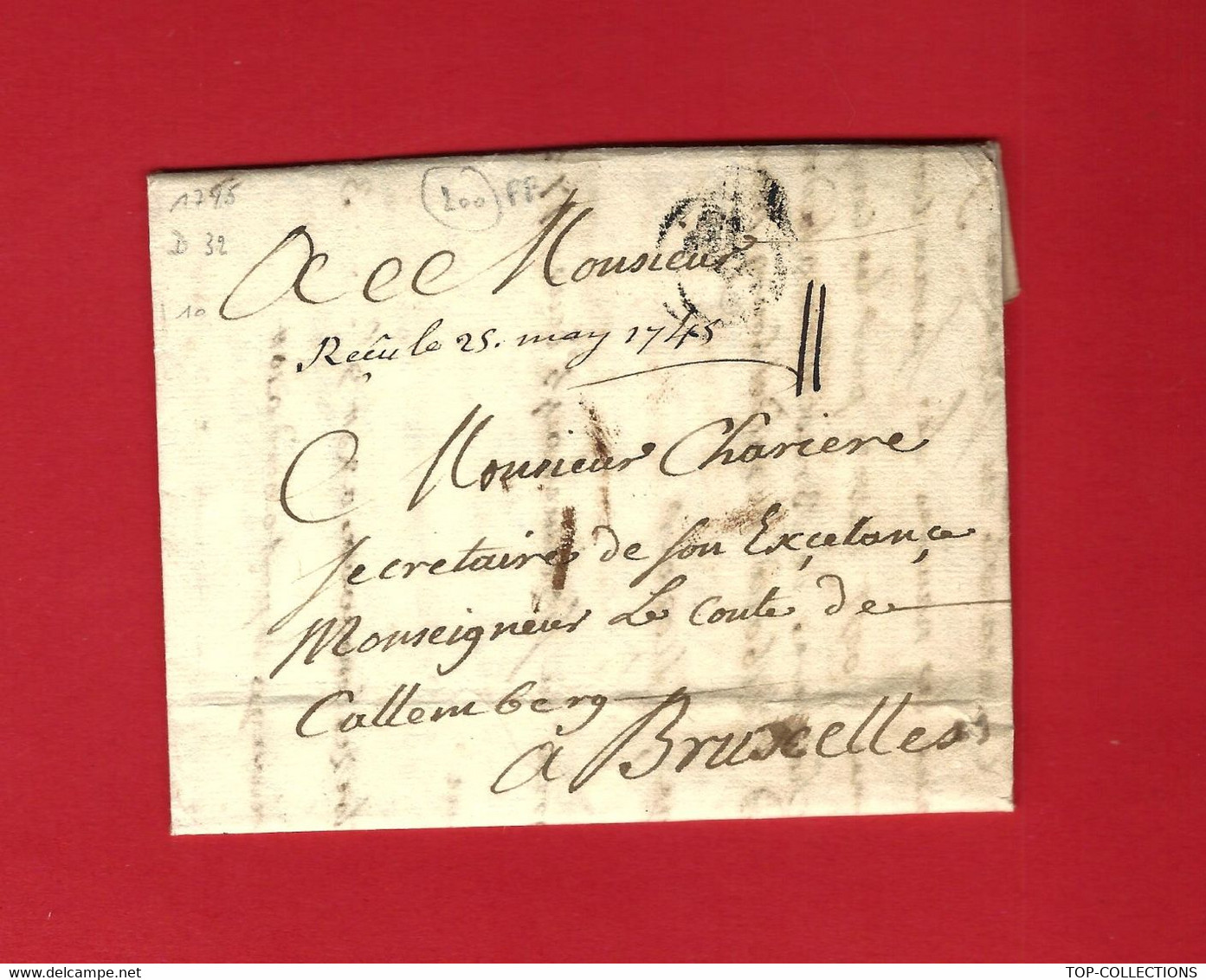 1745 COMPTE  VENTE VINS DE BORDEAUX => Secrétaire Son Excellence Monseigneur Le Comte De Callemberg Calenberg  Bruxelles - ... - 1799