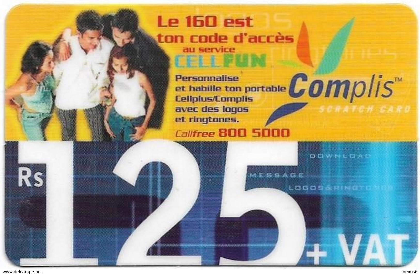 Mauritius - Cellplus - Complis - Two Girls Two Boys, PIN Around Red Panel, Exp.30.06.2004, GSM Refill 125MRs, Used - Mauritius