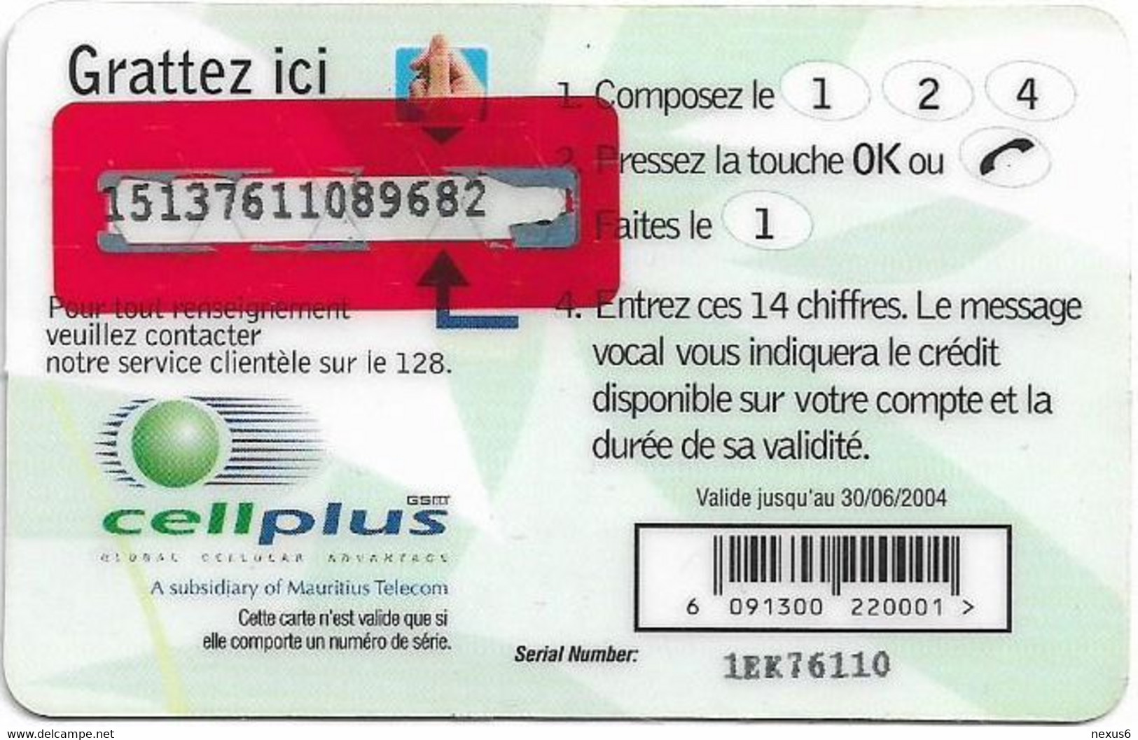 Mauritius - Cellplus - Complis - Two Girls Two Boys, PIN Around Red Panel, Exp.30.06.2004, GSM Refill 125MRs, Used - Mauricio