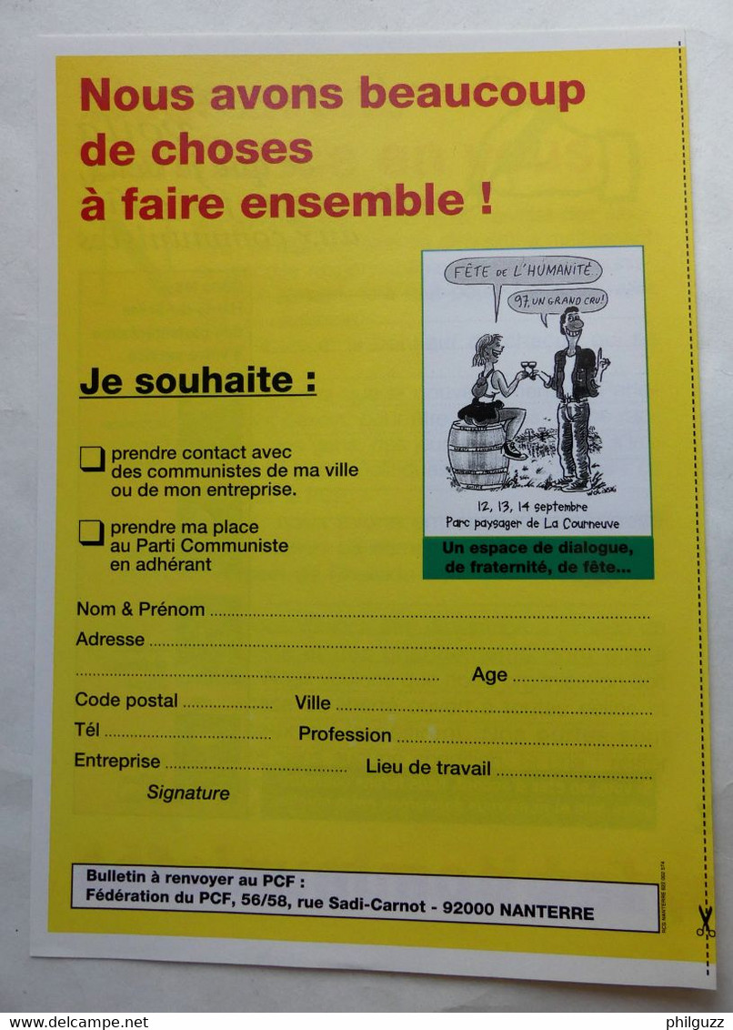 FLYERS PCF PARTI COMMUNISTE FRANCAIS WOLINSKI 1997 - Objets Publicitaires