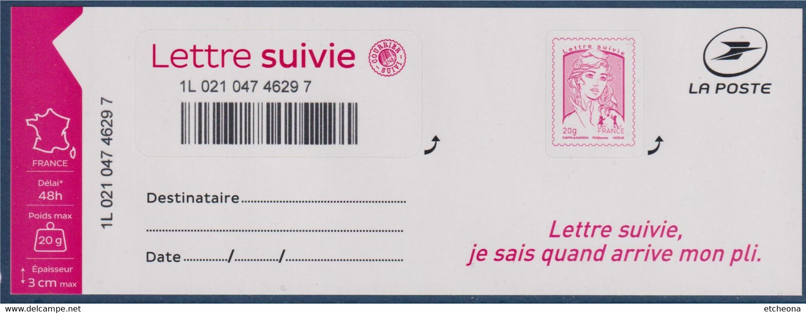 Timbre 1217A & étiquette Lettre Suivie France 20g Marianne Et La Jeunesse Neuf, Ciappa Kawena, Nouveau Tirage & Couleur - 2013-2018 Marianne De Ciappa-Kawena