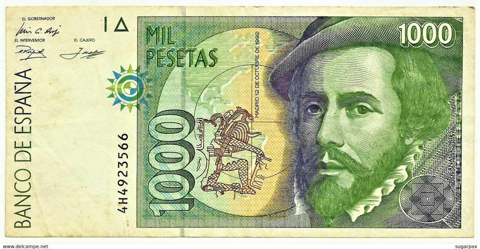 ESPAÑA - 1000 Pesetas - 12.10.1992 ( 1996 ) - Pick 163 - Serie 4H - Hernan Cortes / Francisco Pizarro - 1.000 - [ 6] Gedenkausgaben