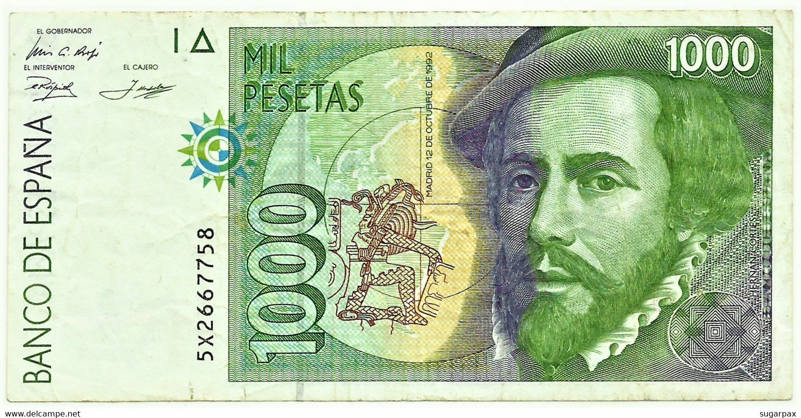 ESPAÑA - 1000 Pesetas - 12.10.1992 ( 1996 ) - Pick 163 - Serie 5X - Hernan Cortes / Francisco Pizarro - 1.000 - [ 6] Emisiones Conmemorativas