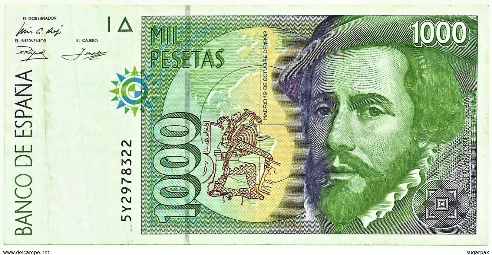 ESPAÑA - 1000 Pesetas - 12.10.1992 ( 1996 ) - Pick 163 - Serie 5Y - Hernan Cortes / Francisco Pizarro - 1.000 - [ 6] Emisiones Conmemorativas