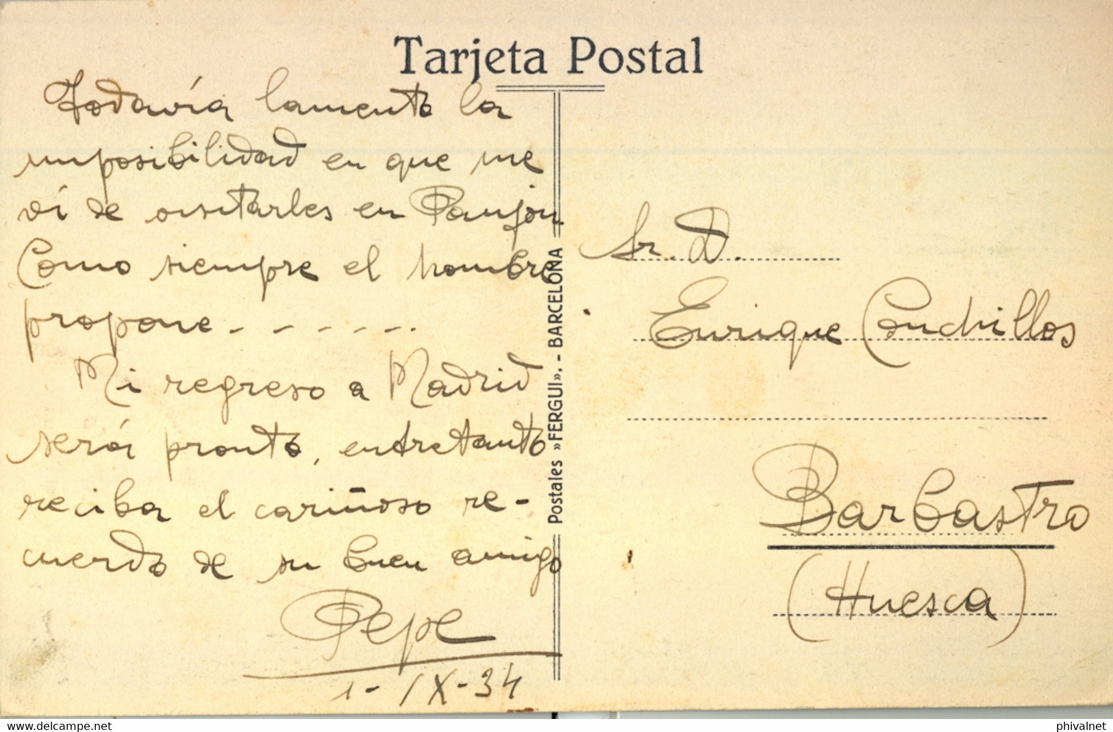 1934  , LÉRIDA , T.P. CIRCULADA ENTRE BELLVER Y BARBASTRO ( HUESCA ) , MAT. CARTERIA , VISTA PANORÁMICA , CERDAÑA - Lettres & Documents