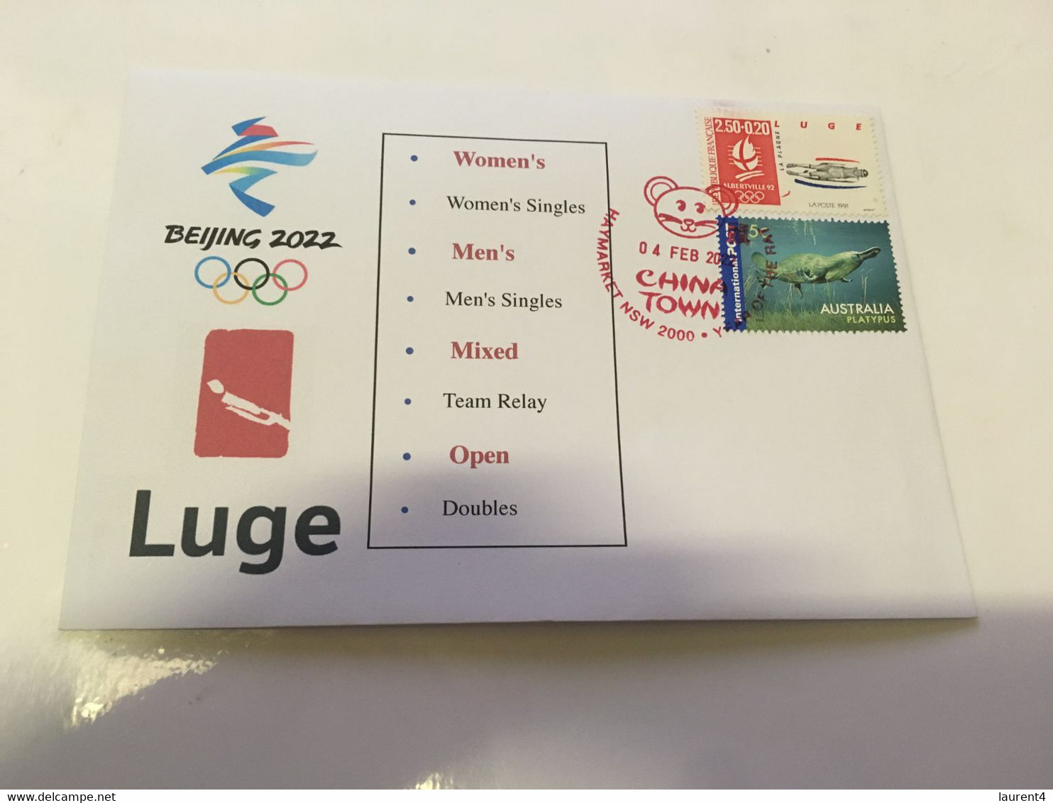 (1 G 26) Beijing 2022 Winter Olympic Games - Postmarked Opening Day Of The Games 4-2-2022 - Luge - Inverno 2022 : Pechino