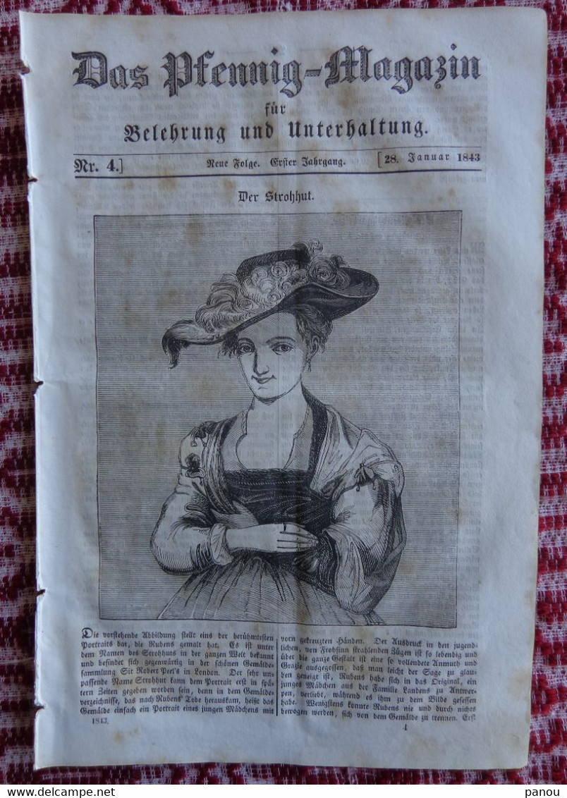 DAS PFENNIG MAGAZIN Nr 4. 28 Januar 1843. Der Strohhut. Schimpansen Chimpanzees - Sonstige & Ohne Zuordnung