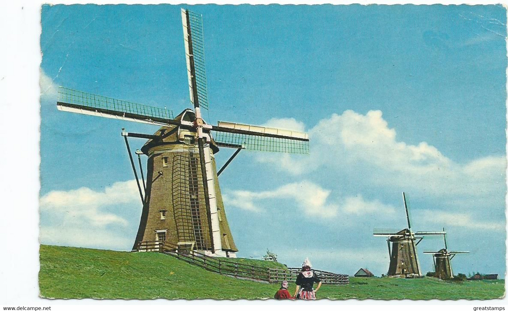 Postcard Netherlands Windmills Stamp Gone Postage Due Pmk. 1964 Vintage - Leidschendam