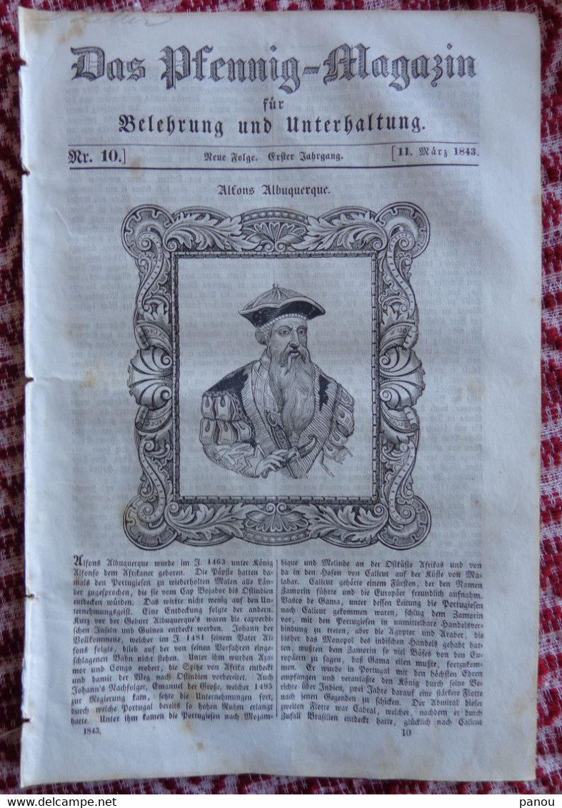 DAS PFENNIG MAGAZIN Nr 10.  11 Marz 1843. Elba Elbe Napoleon. Alfonso Albuquerque Alfons - Sonstige & Ohne Zuordnung