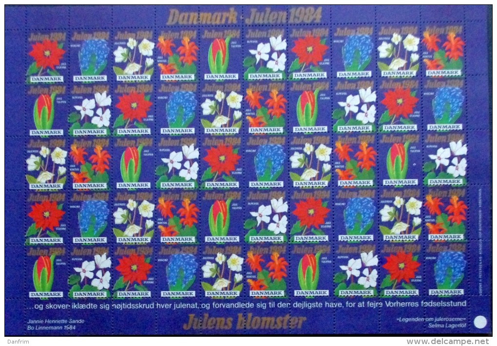 Denmark 1984 Christmas Seal 1984 MNH ( **)  Full Sheet  Unfolded   Christmas Flowers   Fleurs De Noël - Full Sheets & Multiples