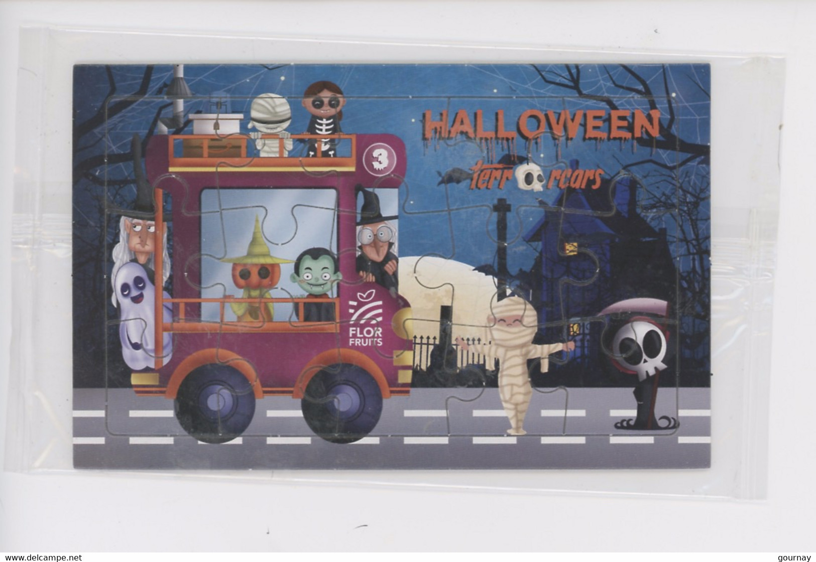CP & Puzzle - Halloween - Terrorcars (FLOR Fruits) Citrouille Monstres Sorcière Fantôme Momie - Carte Vierge Neuf - Halloween