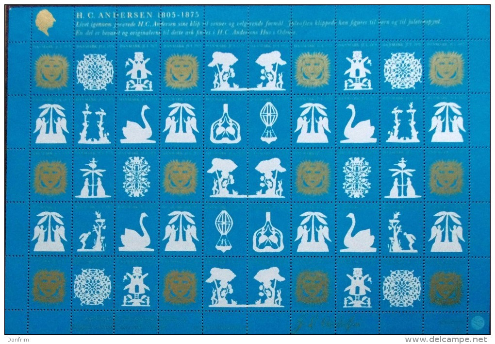 Denmark 1975 Christmas Seal 1975 MNH ( **)  Full Sheet  Unfolded  Hans Chritian Andersen Silhouettes - Fogli Completi