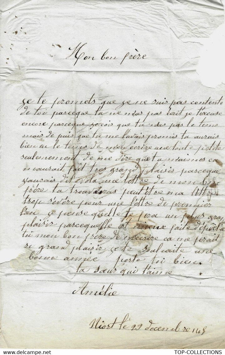 1846 LETTRE Amélie à Niort à Son Frère Stanislas Surrault élève à L'Ecole Navale De Brest Borda à Bord Ou En Rade - Documents Historiques