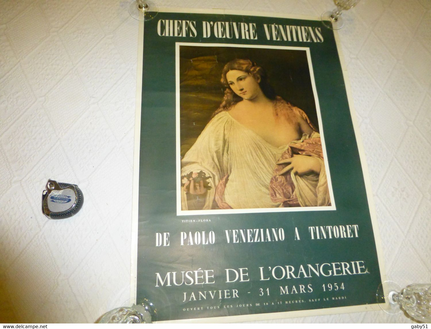 Affiche Chefs D'oeuvres Vénitiens 1954, Musée Orangerie Titien Flora 1954, 45x64 ; R17 - Afiches