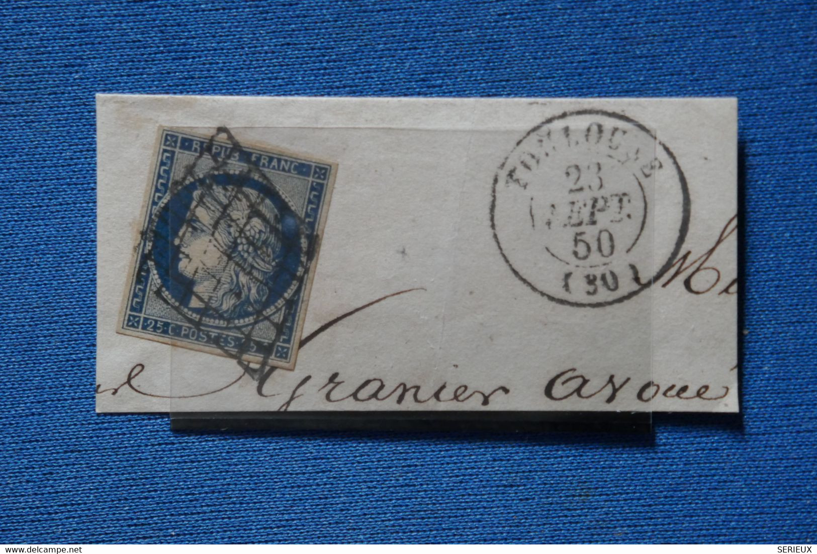 AQ15 FRANCE SUR FRAGMENT N°4  21 SEPT.1850 TOULOUSE + AFFRANCH.PLAISANT - 1849-1850 Ceres