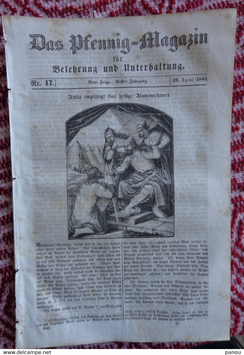 DAS PFENNIG MAGAZIN Nr 17.  29 April 1843. Attila. Schloss Kenilworth Castle, Warwickshire - Sonstige & Ohne Zuordnung