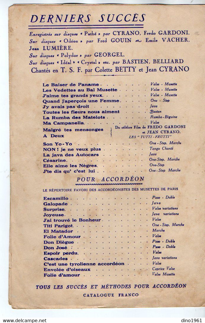 VP19.228 - PARIS - Ancienne Partition Musicale ¨ Ecoute Moi ... Chéri ¨ Par Colette BETTY / Paroles De CAROL & DELAMARE - Noten & Partituren