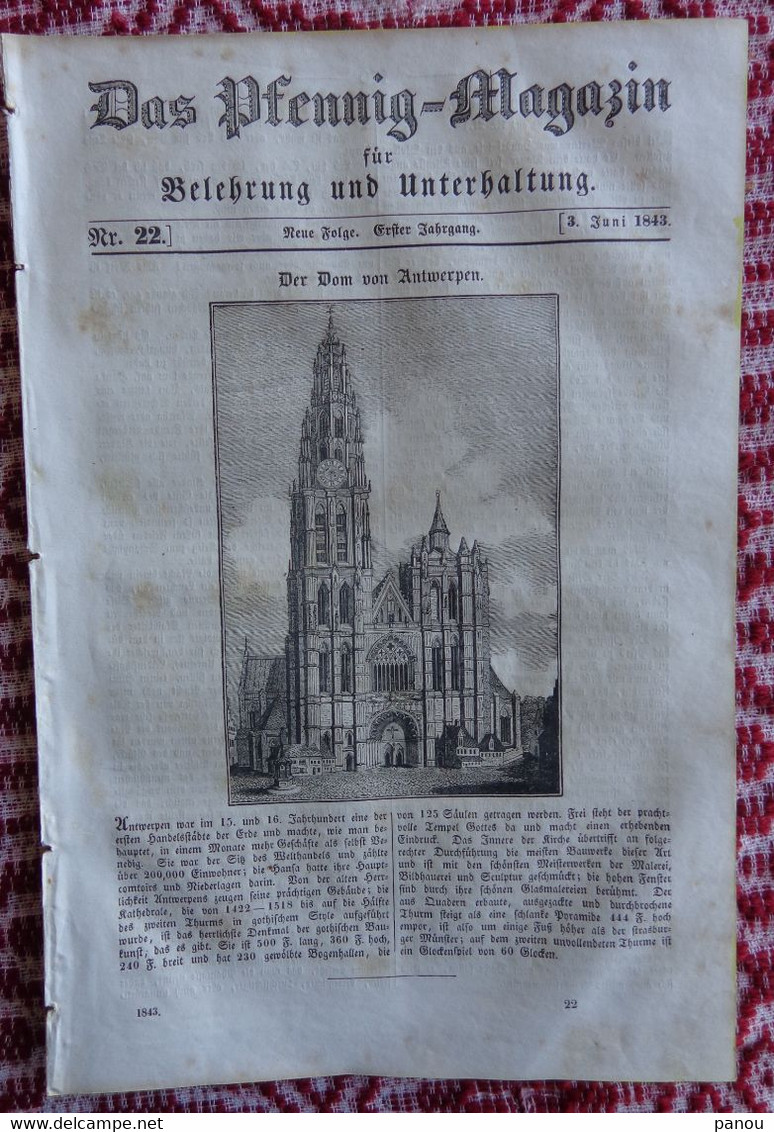 DAS PFENNIG MAGAZIN Nr 22.  3 Juni 1843. Antwerpen Antwerp Anvers. Finisterre Finistère Bretagne - Sonstige & Ohne Zuordnung