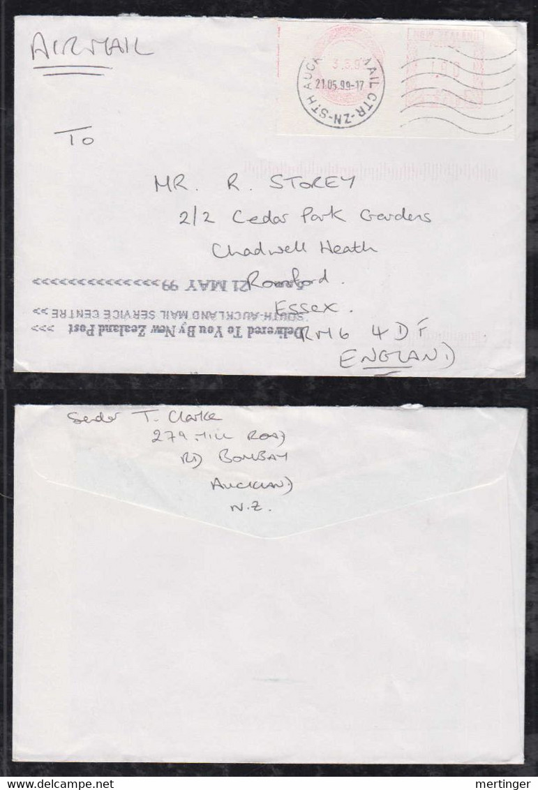 New Zealand 1992 Meter Label Cover $1,80 Auckland To Essex England - Cartas & Documentos