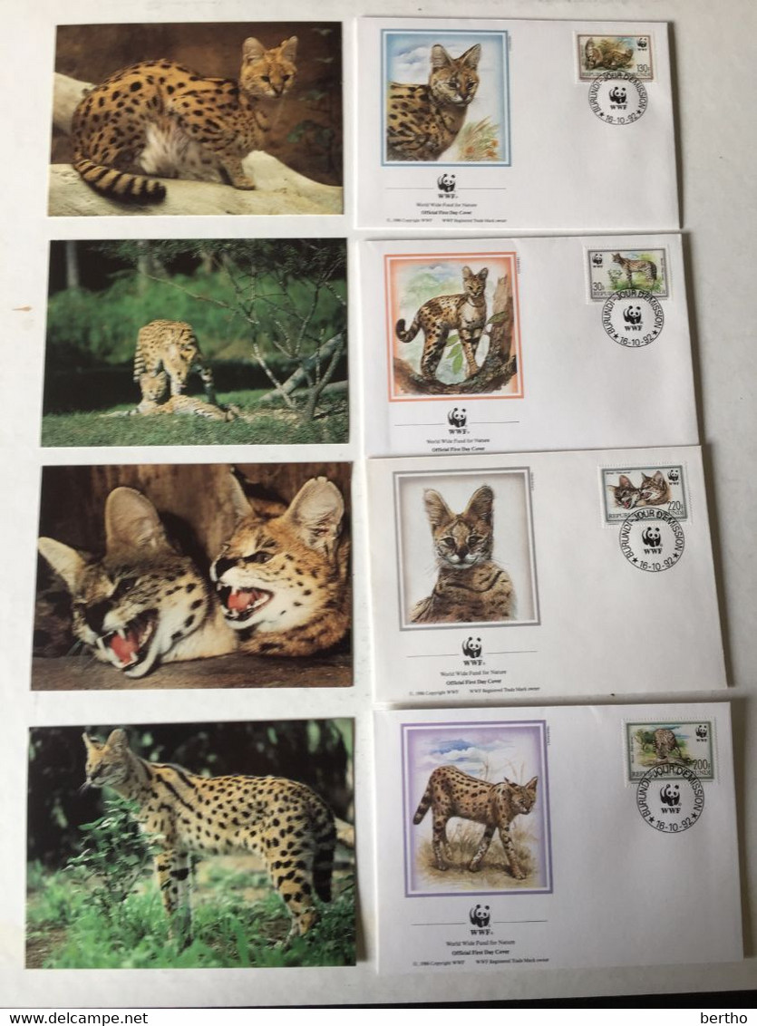 Série De 4 Enveloppes WWF Ier Jour Du Burundi + 4 Cartes Serval , Cf Photo.. - Oblitérés
