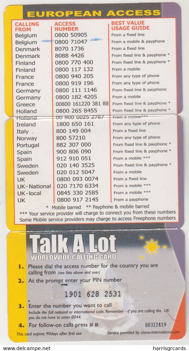 UK - Talk A Lot (Tanker Ship), Clarus International Prepaid Card 12 €, Used - BT Global Cards (Prepaid)