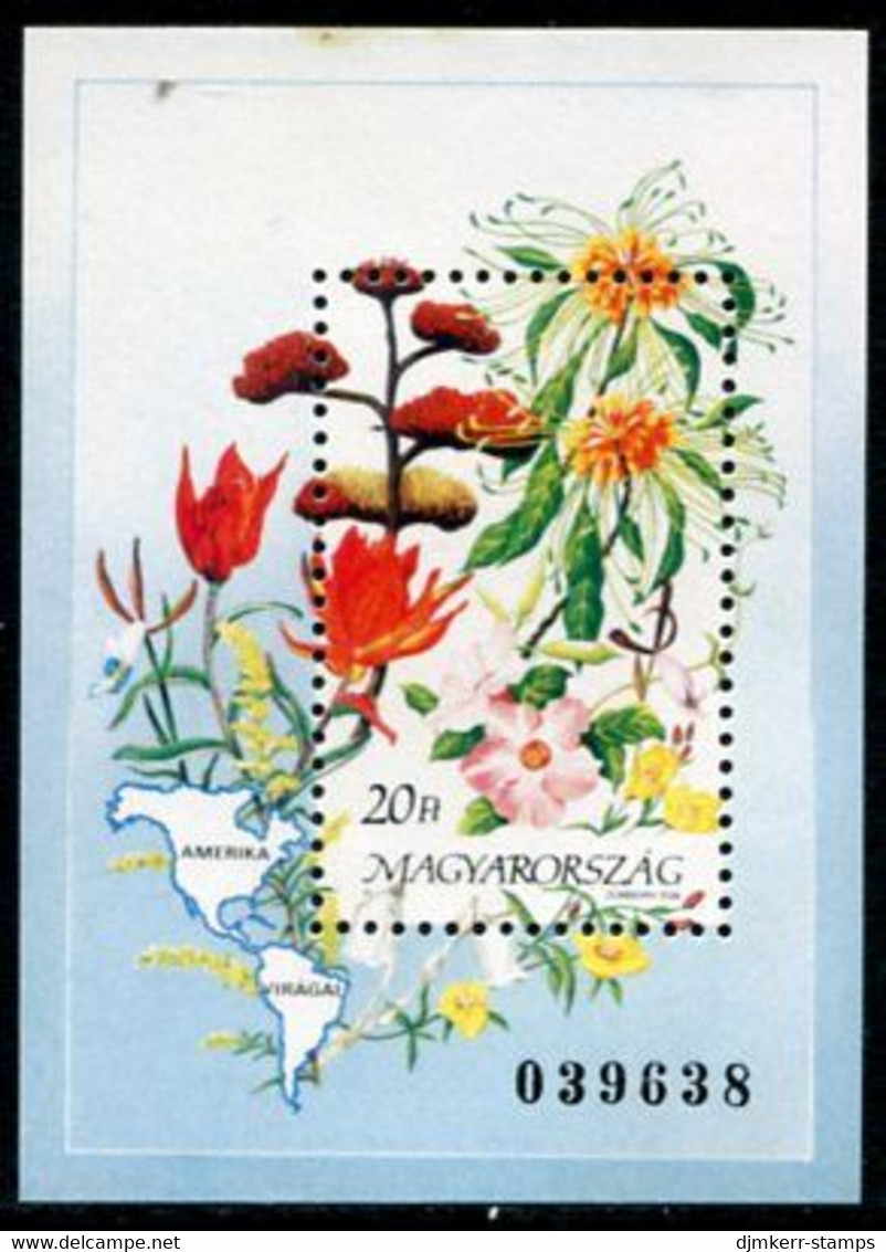 HUNGARY 1991 Flowers Of The Americas Block MNH / **.  Michel Block 214 - Neufs
