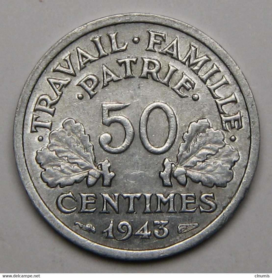 RARE 50 Centimes Francisque, Légère, Aluminium, 1943 B (Beaumont-le-Roger) - Etat Français - 50 Centimes