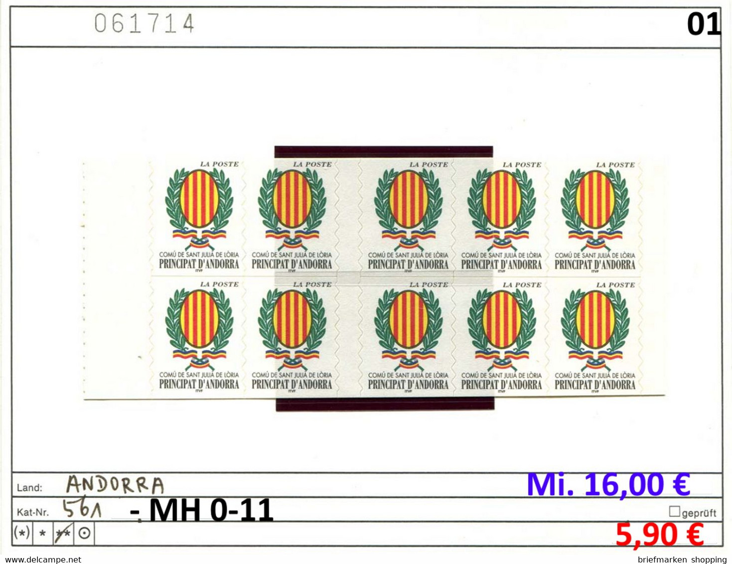 Andorra 2001 - Andorre Francaise 2001 - Michel 561 Im Kpl. MH-011 -  ** Mnh Neuf Postfris - Carnet / Booklet - Booklets